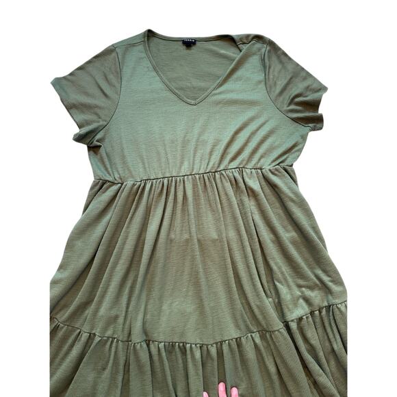 Torrid Mini Rib Knit Babydoll Skater Dress Olive Army Green Size 3 - Picture 3 of 12